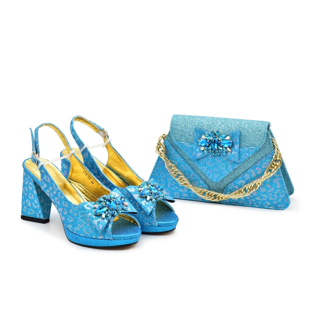 Tote Route Rhinestone Slingback Pumps & Bag Set Evening Sparkle