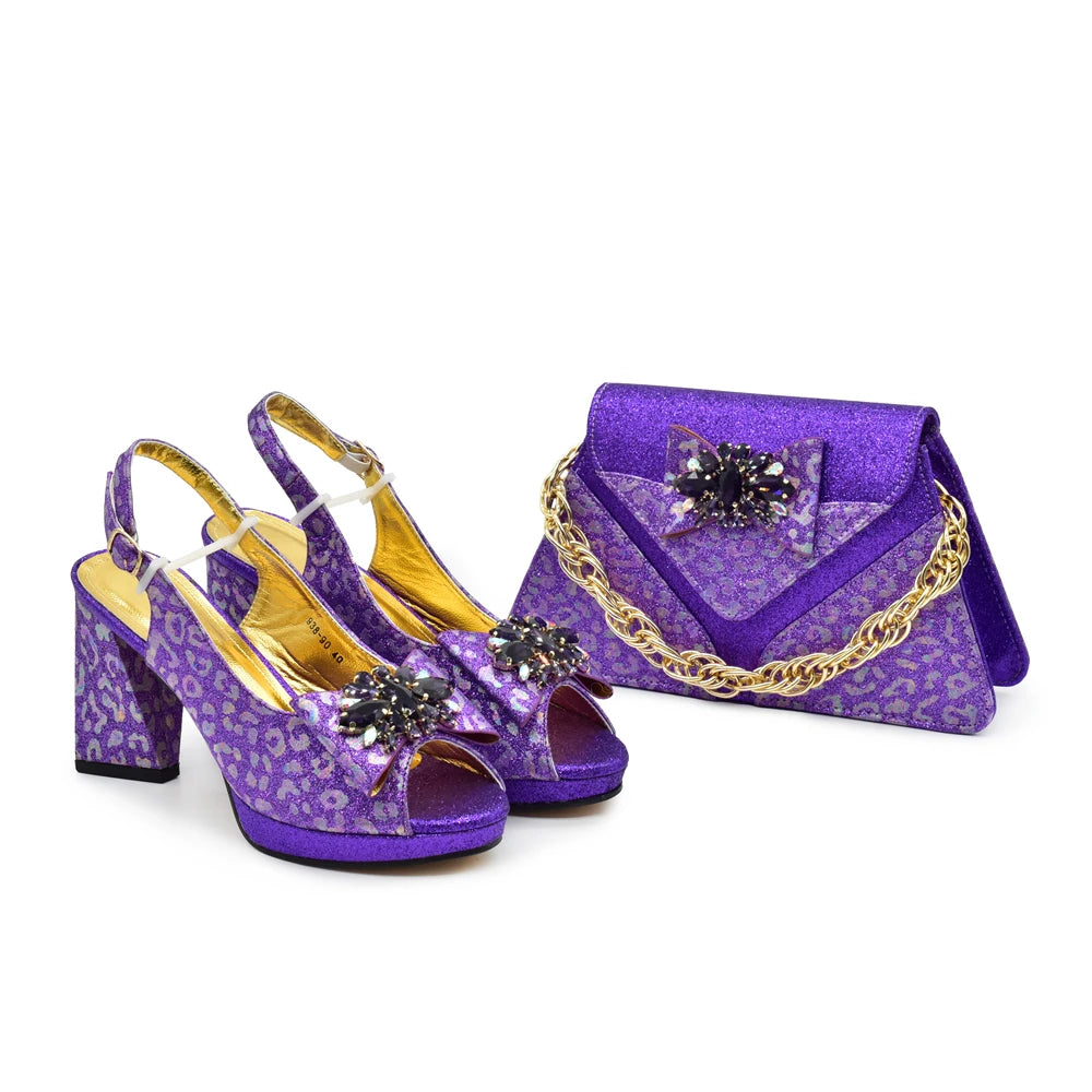 Tote Route Rhinestone Slingback Pumps & Bag Set Evening Sparkle