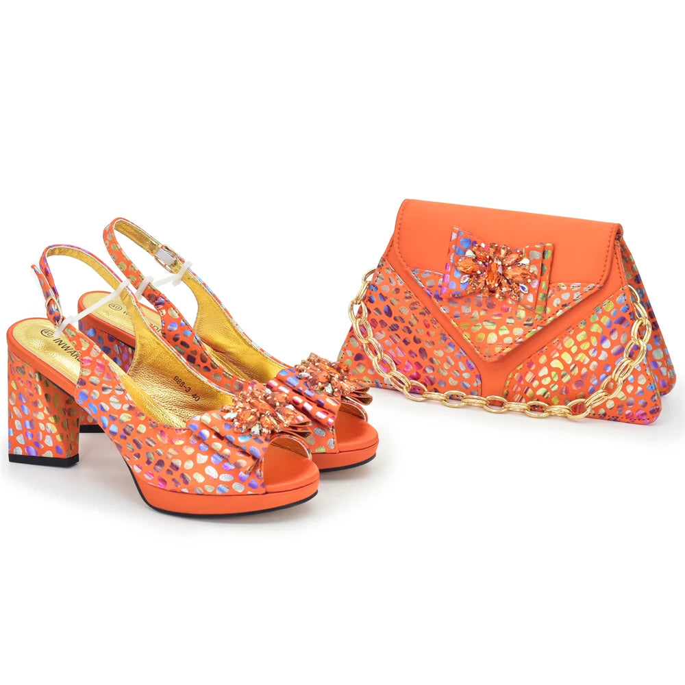 Tote Route Rhinestone Slingback Pumps & Bag Set Evening Sparkle