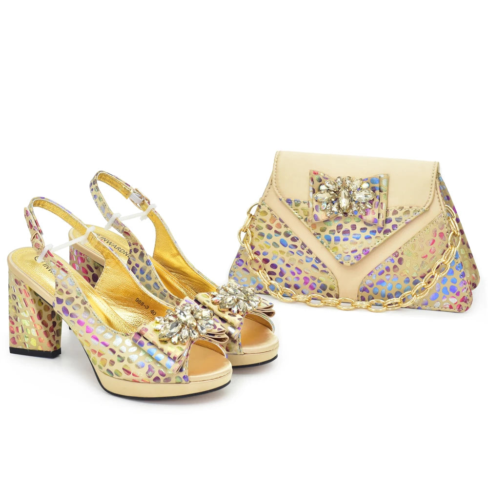 Tote Route Rhinestone Slingback Pumps & Bag Set Evening Sparkle