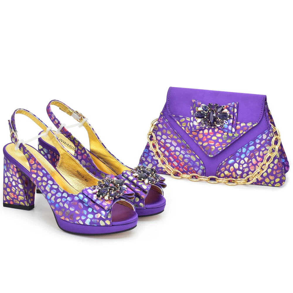 Tote Route Rhinestone Slingback Pumps & Bag Set Evening Sparkle